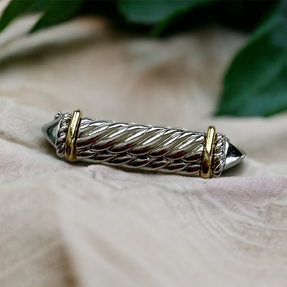 Silver and Gold Tone Bar Brooch - Classic 90s